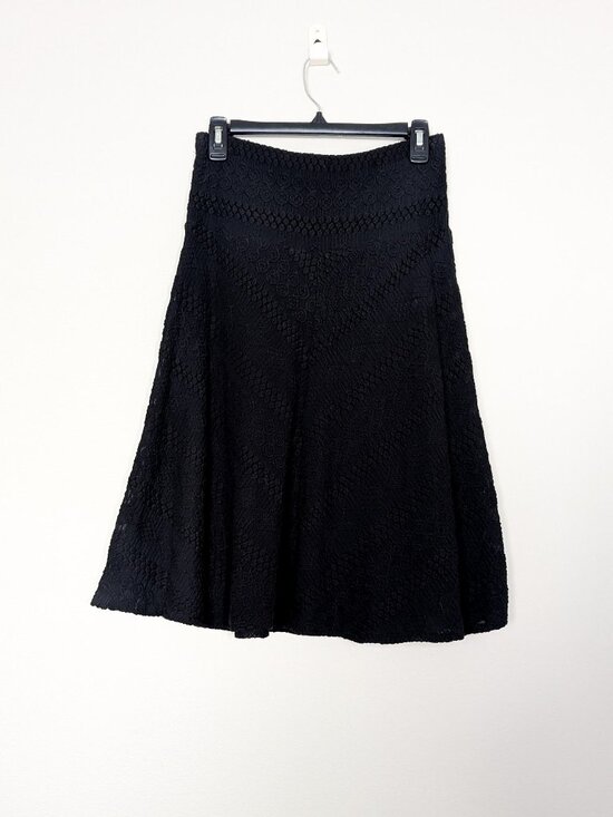 leifsdottir Dresses & Skirts - Leifsdottir Anthropologie Black Knit Lace Overlay A-Line Skirt, Size S